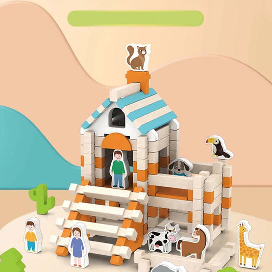🔥 53% DE RÉDUCTION ! ✨ Blocs de Construction en Bois Éducatifs - Structure Tenon-Mortais, 107 Pièces avec Figurines, Développe l'Imagination Spatiale 🧒🌳