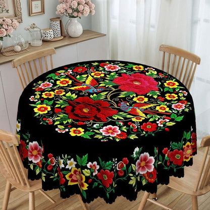 🏵️🌿 Nappe mexicaine à fleurs bord festonné – Imprimé éclatant, finition artisanale, la touche colorée et chaleureuse pour vos repas en famille et vos réceptions entre amis ☀️🍷