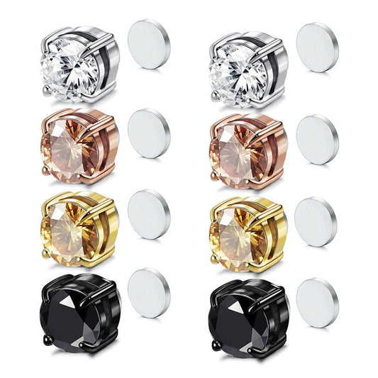 💎✨💖 PROMO -50% ! Boucles d'Oreilles à Clip Magnétique en Zirconium – Sans Perçage, 5 Couleurs & 2 Tailles (6-8 mm)