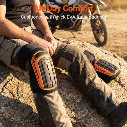 📢⏰🛡️ PROMO -50% ! Genouillères de Protection pour Cyclisme & Alpinisme – Coque Rigide, Rembourrage EVA & Respirantes (Noir/Orange, 34x20 cm)
