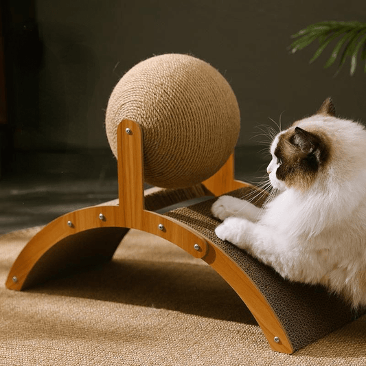 Boule à griffer en sisal – Design creux interactif, double face stable – Matériau écologique durable – 2 tailles (M/L) – Installation facile – Protège vos meubles 🐾🐱