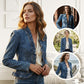 📢👖✨ PROMO -50% ! Veste en Jean Femme à Volants & Ouverture devant – Denim Léger, Tailleur Délavé (Bleu, S-XL)