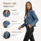 📢👖✨ PROMO -50% ! Veste en Jean Femme à Volants & Ouverture devant – Denim Léger, Tailleur Délavé (Bleu, S-XL)