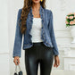 📢👖✨ PROMO -50% ! Veste en Jean Femme à Volants & Ouverture devant – Denim Léger, Tailleur Délavé (Bleu, S-XL)