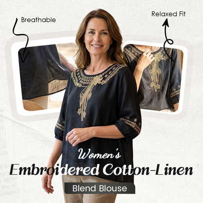Blouse en Mélange Coton-Lin Brodée pour Femme
