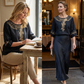 Blouse en Mélange Coton-Lin Brodée pour Femme