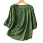 Blouse en Mélange Coton-Lin Brodée pour Femme