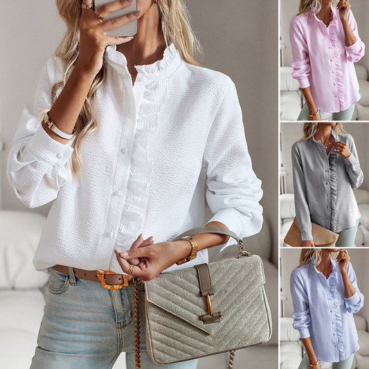 Chemise à rayures avec bords à volants pour femme