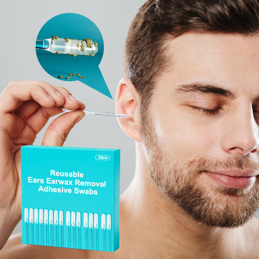 🎁👂💝 Bâtonnet Adhésif Réutilisable de Nettoyage pour Conduit Auditif – Lavable, Écologique & Sans Danger (24 Pièces, Petit/Grand)