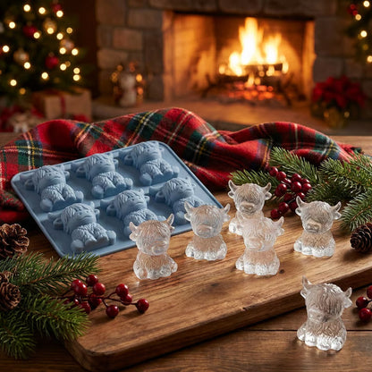 🐮🥤✨ Moule à Glaçons Vache Highland Silicone 3D • Mignon & Créatif pour Fêtes 🧊🍹