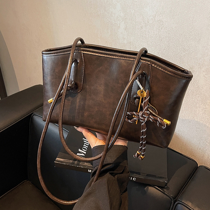 👜✨🌸 PROMO -50% ! Sac d'Épaule Vintage en Cuir PU – Intérieur Spacieux, Style Intemporel & Bande Porte-Épaule Réglable (Noir/Marron Foncé/Blanc/Marron Clair)