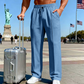 Pantalon droit pour homme à taille élastique avec cordon de serrage