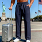 Pantalon droit pour homme à taille élastique avec cordon de serrage