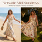 💐🏖️✨ PROMO -50% ! Robe Midi à Bretelles Fines – Coupe A-Line, Tissu Léger, Grandes Tailles (Abricot, L-4XL)