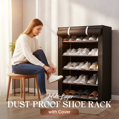 👟 50% DE RÉDUCTION! 🧳 Étagère à Chaussures Multi-Niveaux Anti-Poussière avec Housse – Gain de Place, Structure Robuste & Idéale pour l'Entrée 🚪