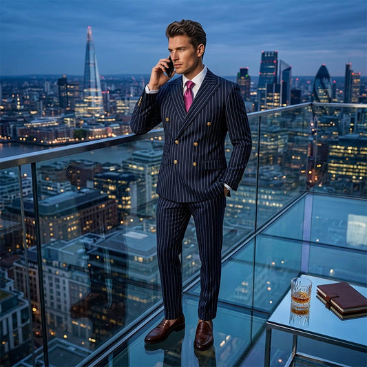 👔🔥 PROMO -50% + Livraison Gratuite ! Costume Homme Double Boutonnage à Rayures – Coupe Slim, 4 Couleurs & Taille S-XXL