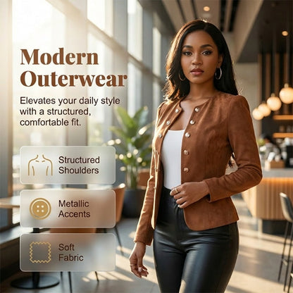 🔥🎁 PROMO -50% ! Veste Femme Daim Synthétique – Sans Col, Boutonnage Avant, 5 Couleurs, Tailles S-2XL
