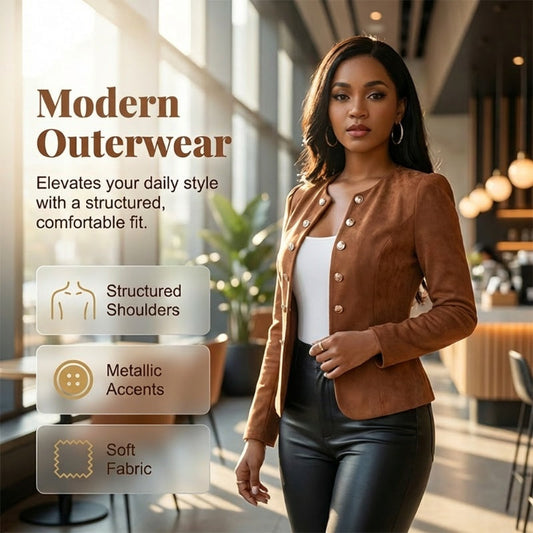 🔥🎁 PROMO -50% ! Veste Femme Daim Synthétique – Sans Col, Boutonnage Avant, 5 Couleurs, Tailles S-2XL