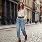👖 PROMO LIMITÉE 50% DE RÉDUCTION ! ✨ Jean Droit Court Femme – Taille Haute, Large Jambe, Délavé ✨