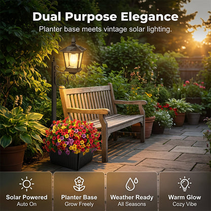 🌞🪴🌙 PROMO LIMITÉE -50% ! Lampe Solaire de Jardin à Base Jardinière – Éclairage Autonome, IP65 & Blanc Chaud 2700K (Noir, 90 cm)