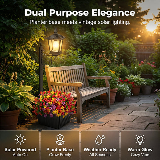 🌞🪴🌙 PROMO LIMITÉE -50% ! Lampe Solaire de Jardin à Base Jardinière – Éclairage Autonome, IP65 & Blanc Chaud 2700K (Noir, 90 cm)