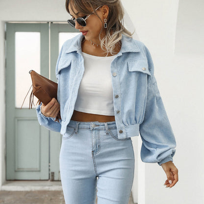 🌸🧥 Veste en velours côtelé courte et stylée pour femme | Avec manches ballon adorables