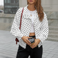 🌺💐 VENTE FLASH PRINTEMPS -50% ! Veste Courte Femme à Pois – Col Montant, Tissu Léger, Tailles XS-L, Blanc/Noir/Marron