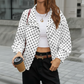 🌺💐 VENTE FLASH PRINTEMPS -50% ! Veste Courte Femme à Pois – Col Montant, Tissu Léger, Tailles XS-L, Blanc/Noir/Marron