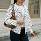 🌺💐 VENTE FLASH PRINTEMPS -50% ! Veste Courte Femme à Pois – Col Montant, Tissu Léger, Tailles XS-L, Blanc/Noir/Marron