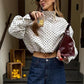 🌺💐 VENTE FLASH PRINTEMPS -50% ! Veste Courte Femme à Pois – Col Montant, Tissu Léger, Tailles XS-L, Blanc/Noir/Marron