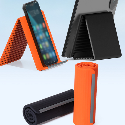 🥳🛋️✨ BEST-SELLER 2026 -50% ! Support de Téléphone Pliable en Silicone – Réglable, Antidérapant & Ultra-Mince (Noir/Orange)