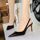 ✨👠 PROMO -50% + LIVRAISON GRATUITE ! Escarpins à Talons Aiguilles en Cuir Verni – Bout Pointu & Bride Arrière (Nu/Kaki/Bourgogne/Noir, 34-40)