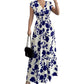 ✨🌸 PROMO LIMITÉE -50% ! Robe Maxi Fleurie – Encolure en V, Taille Froncée Élastique & Tissu Léger (Rouge/Noir/Bleu, S-2XL)