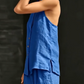 Ensemble de Détente 2 Pièces – Haut Sans Manches & Pantalon Large, Tissu Respirant (Bleu/Blanc, S-5XL)