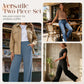 Ensemble haut en maille côtelée et pantalon large pour femme