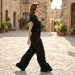 Ensemble haut en maille côtelée et pantalon large pour femme
