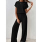 Ensemble haut en maille côtelée et pantalon large pour femme