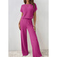 Ensemble haut en maille côtelée et pantalon large pour femme