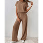 Ensemble haut en maille côtelée et pantalon large pour femme