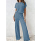 Ensemble haut en maille côtelée et pantalon large pour femme