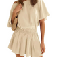 Robe-jupe courte décontractée pour femme, à manches courtes, taille élastiquée, coupe ample et fluide
