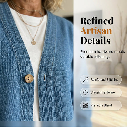 🧥✨ PROMO -50% ! Veste en Jean Femme Classique – Col en V, Fermeture Boutons & Tissu Respirant (Bleu Foncé/Clair, S-3XL)