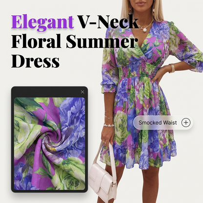 👗 50% DE RÉDUCTION ⏰ Robe trapèze à col en V & ourlet à volants, imprimé floral – Fluide, légère – parfaite pour l’été, la plage ou un look romantique 🌸