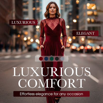 Ensemble 2 pièces - Combinaison en velours et haut en dentelle
