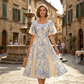 👗🔥🌸 PROMO -50% ! Robe Évasée à Manches Flottantes – Imprimé Floral Vintage, Tissu Fluide & Taille Marquée (Bleu/Blanc, S-5XL)