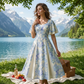 👗🔥🌸 PROMO -50% ! Robe Évasée à Manches Flottantes – Imprimé Floral Vintage, Tissu Fluide & Taille Marquée (Bleu/Blanc, S-5XL)
