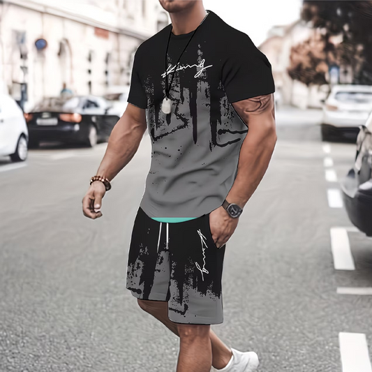 👕 50 % DE RÉDUCTION EN CE MOMENT ! 🔥 Ensemble t-shirt et short à imprimé graphique pour homme – Tissu doux, design audacieux, idéal pour les journées d'été ☀️