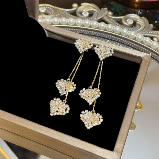 📢📢50 % DE RÉDUCTION !!⏰Boucles d'oreilles romantiques avec pendentifs en forme de cœur et longue chaîne