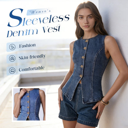 Women's Sleeveless Stretch Denim Vest