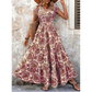 🍁 PROMO LIMITÉE 50% DE RÉDUCTION ! ✨ Robe Longue Femme – V, Imprimé Floral, Taille Froncée ✨